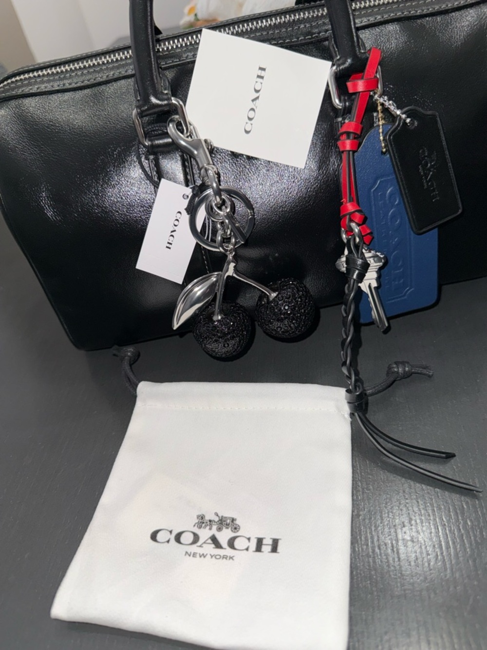 Coach Crystal Cherry Bag Charm -Black NWT - Picture 8 of 8